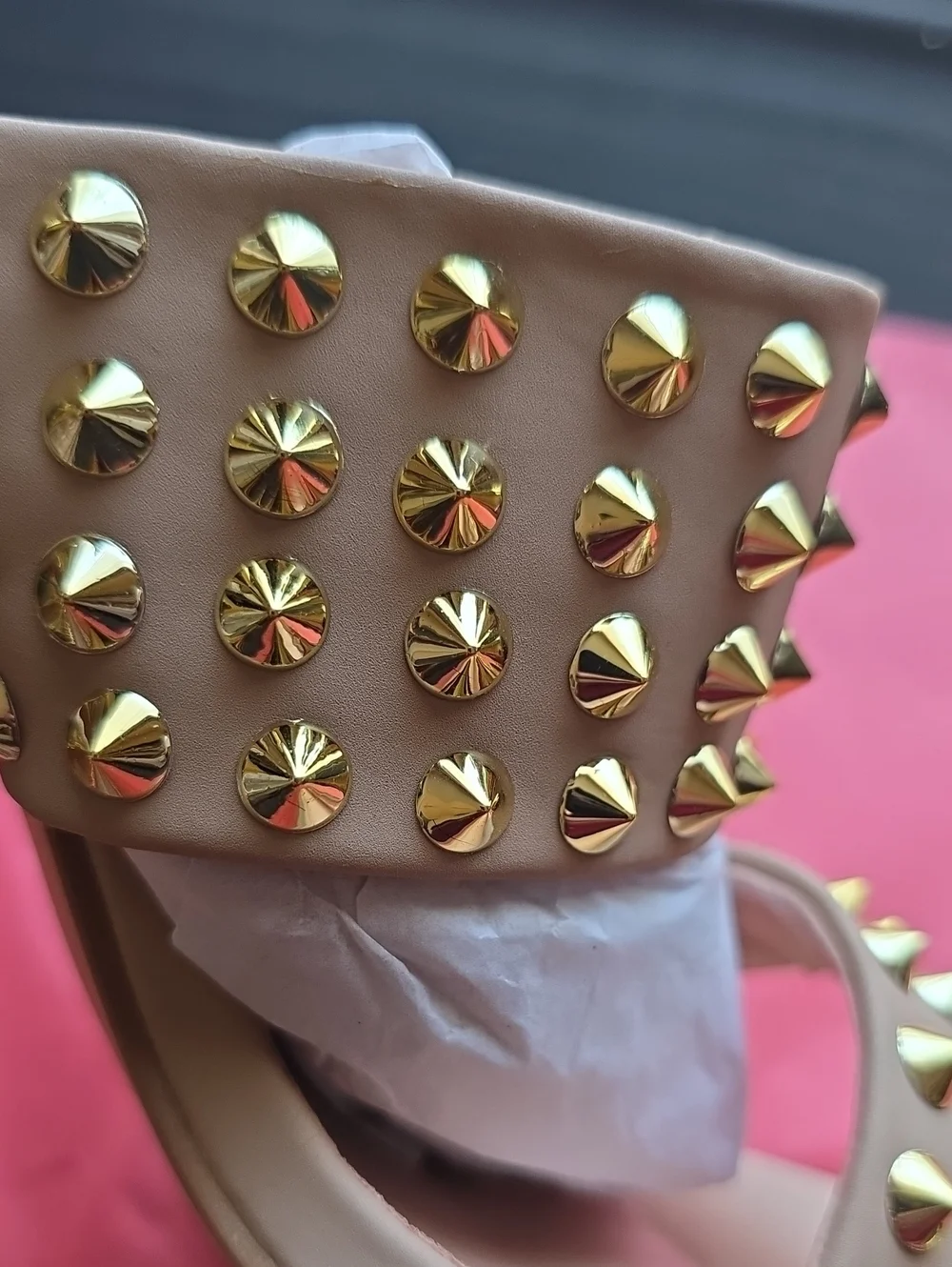 Forever Link Lilli-44 Studded Strappy Heels Tan US 9 NWT